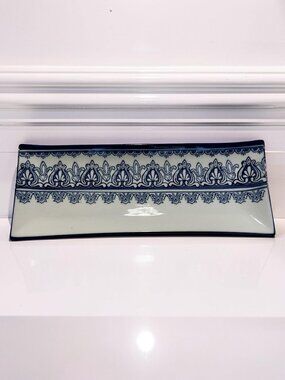 Bombay Serving Tray Blue White Sushi Rectangular Plate Platter